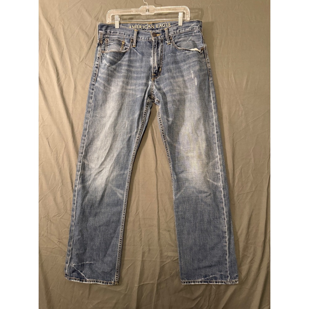American Eagle Relaxed Fit Jeans Mens 34x34 Blue Medium Wash Denim Distressed